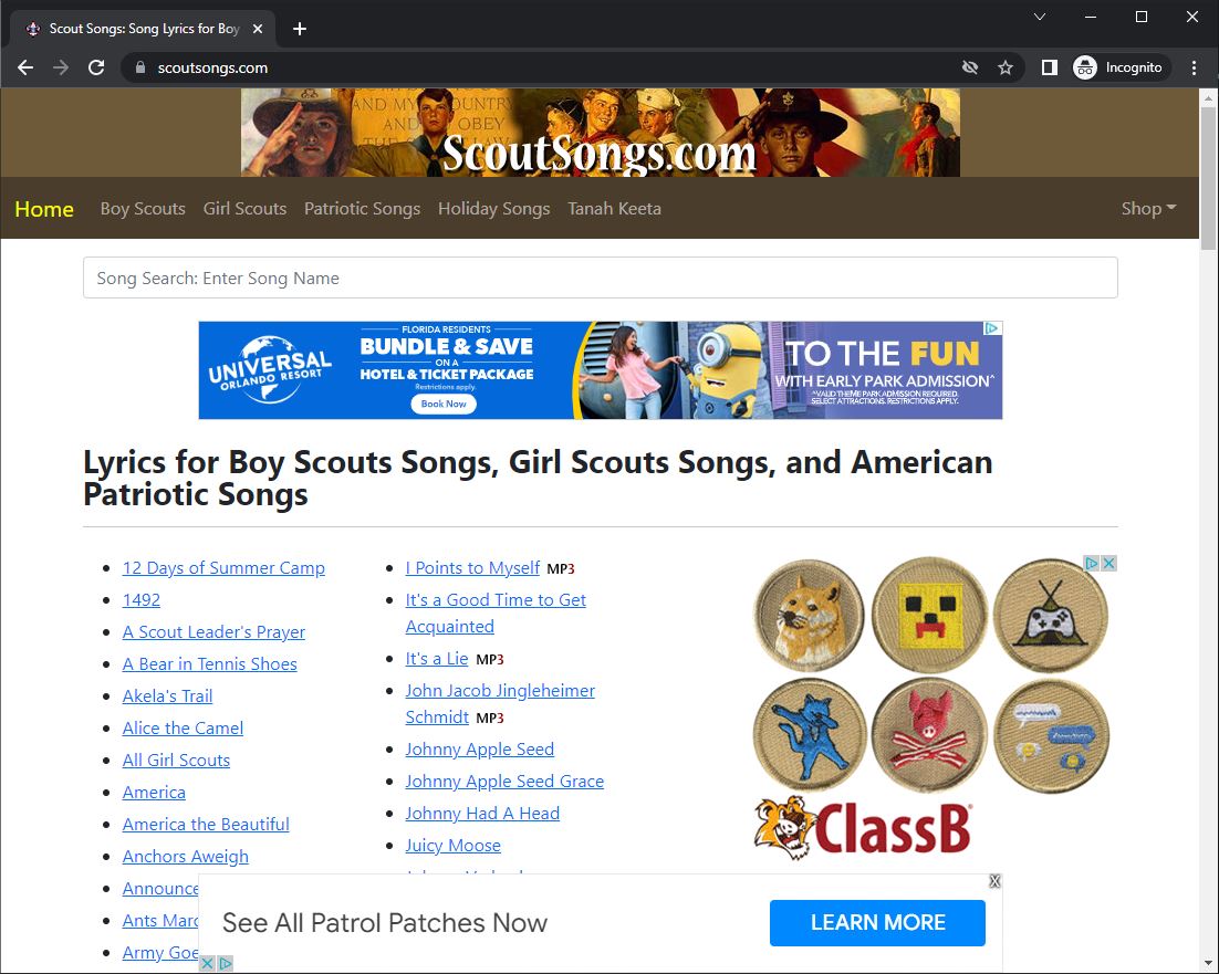 Scout Songs Screen