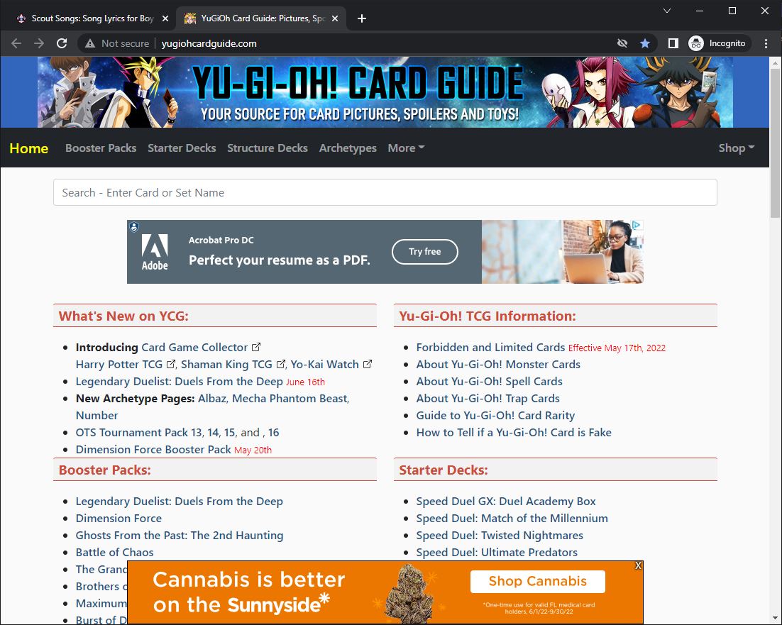 YuGiOh Card Guide.com Screen