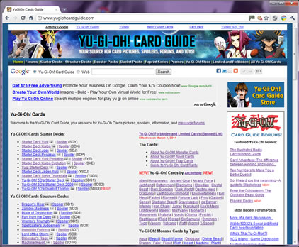 YuGiOh Card Guide.com Screen